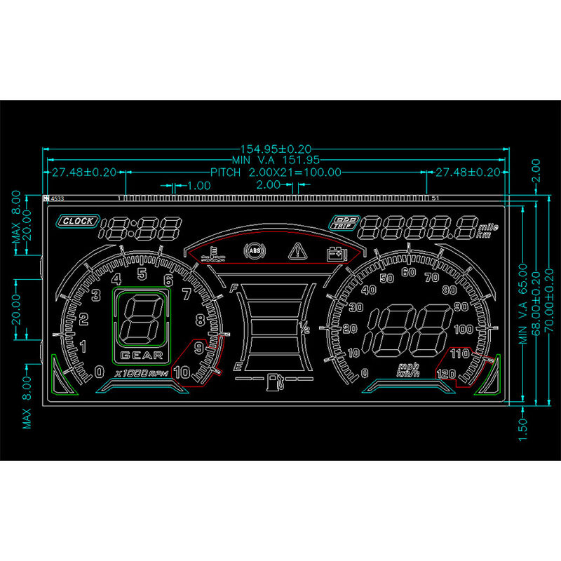 Custom VA LCD Glass Panel For Speedometer VA Negative Lcd Display VA Segment Lcd Display