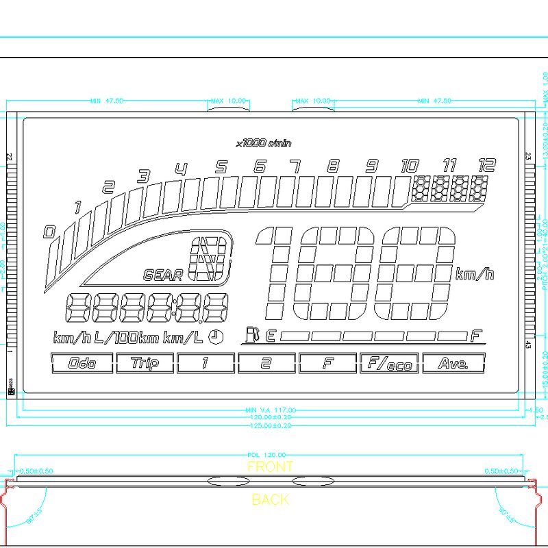 Изготовленный на заказ HTN ЖК-дисплей с синим экраном, 7-сегментный ЖК-дисплей, ЖК-панель с отрицательным сегментом HTN для спидометра